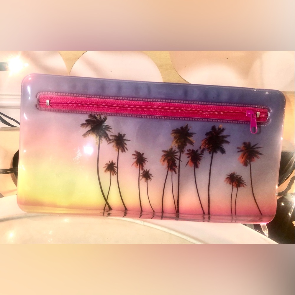 Sunset Palm Tree Clutch case with Pink Zipper mytagalongs passport holder 10x5